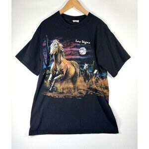Las Vegas Horse Graphic Front Back T Shirt Mens Large Black Desert Made in USA